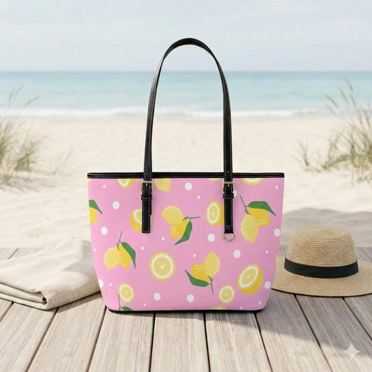 Pink Lemon Tote Bag Citrus Shopper Purse Fruit Market Carryall