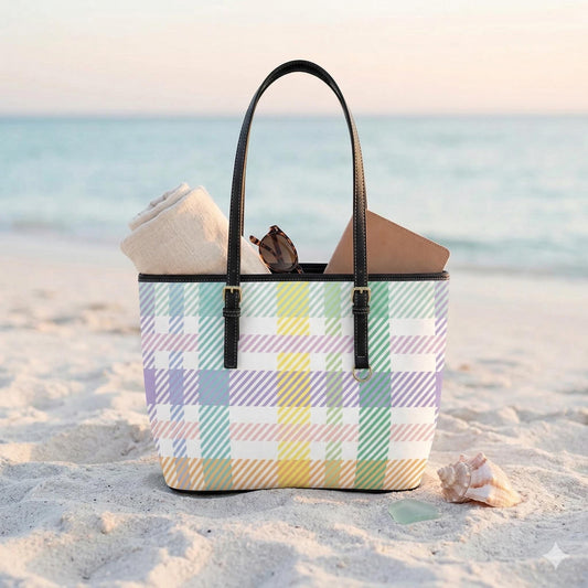 Pastel Plaid Tote Bag for Spring, Preppy Gingham Purse, Everyday Carryall