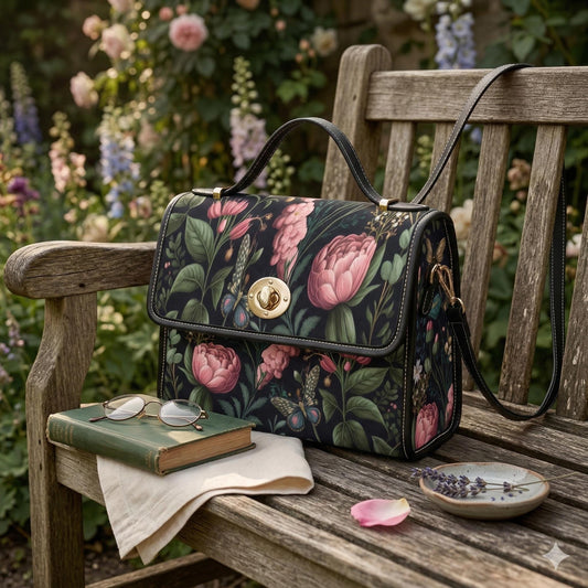 Pink Peony Floral Cottagecore Bag, Fairy Garden Butterfly Handbag, Romantic Vintage Style Tote, Soft Girl Aesthetic, Floral Gift For Her