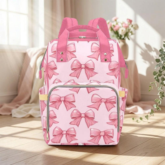 Bow Diaper Backpack, Pink Mom Backpack, Baby Travel Bag, Nursery Organizer