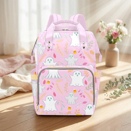 Halloween Diaper Bag Backpack, Ghost Mom Bag, Baby Travel Bag, Pink Stroller Organizer
