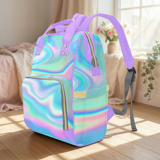 Iridescent Diaper Bag Backpack, Baby Travel Bag, Mom Backpack, Stroller Organizer