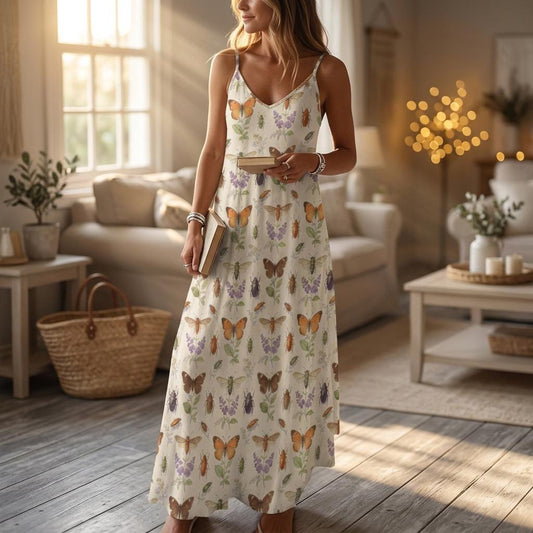 Butterfly Sundress, Botanical Slip Dress, Cottagecore Garden Party Dress