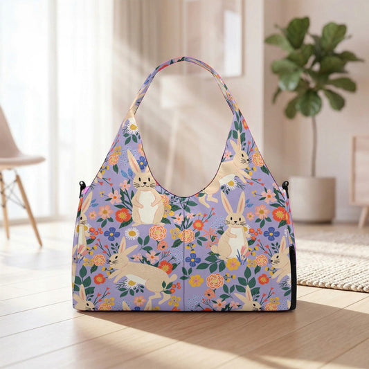 Rabbit Floral Yoga Mat Bag, Lavender Pilates Tote, Bunny Fitness Carryall