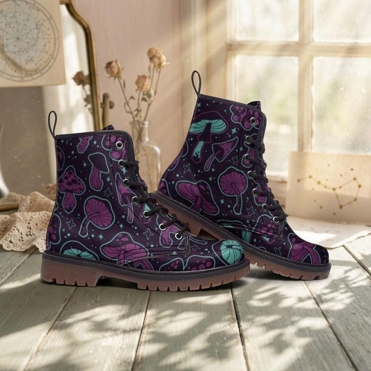 Goblincore Mushroom Boots Vegan Footwear Festival Shoes Unisex Woodland Combat Platform Boots