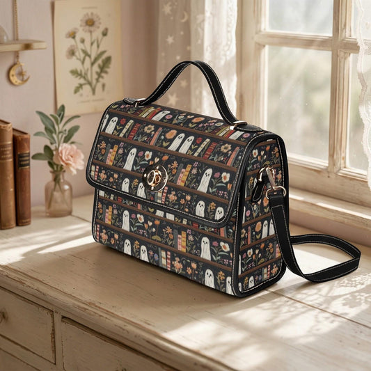 Ghost Library Print Purse, Witchcore Book Bag with Ghosts, Dark Academia Shoulder Bag