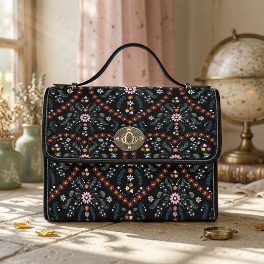 Floral Satchel Purse, Folk Art Top Handle Bag, Cottagecore Handbag for Women