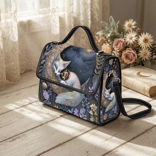 Sleeping Fox Woodland Night Handbag, Fairycore Fantasy Forest Clutch, Celestial Animal Bag