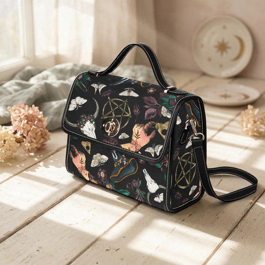 Witchy Occult Satchel Bag, Gothic Moth Handbag, Pentagram Skull Purse, Dark Charm Everyday Bag