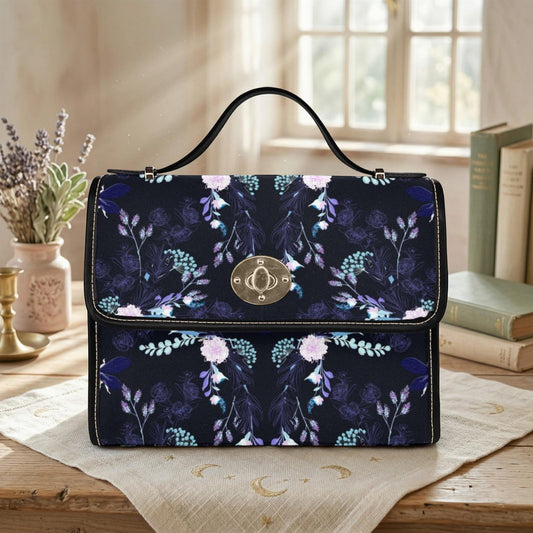 Bee Crossbody Purse, Night Garden Handbag, Dark Floral Statement Bag