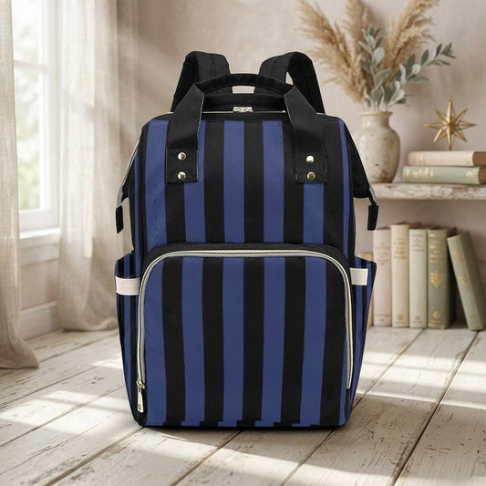 Gothic Striped Backpack, Dark Academia Diaper Bag, Edgy Blue Black Emo Organizer