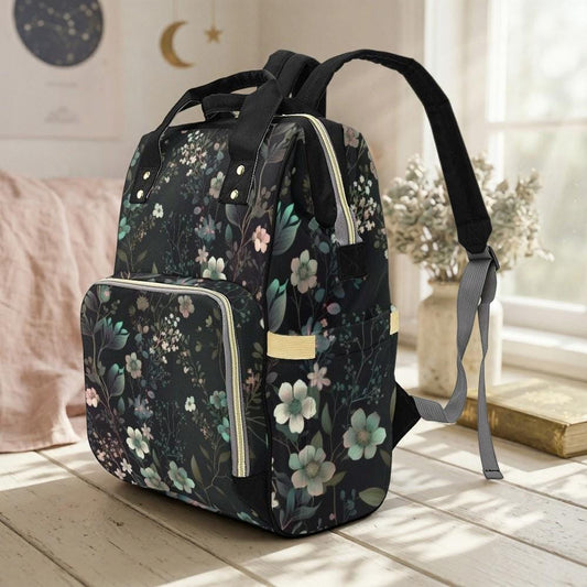 Dark Floral Backpack, Botanical Laptop Backpack, Nature Print Bag