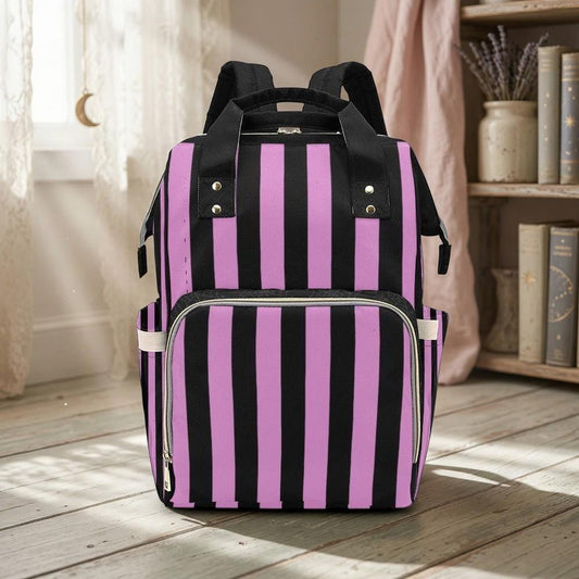 Purple Stripe Backpack, Goth School Bag, Alt Fashion Laptop Bag, Edgy Travel Backpack