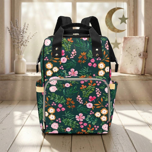 Floral Mom Backpack, Botanical Diaper Bag, Garden Stroller Organizer