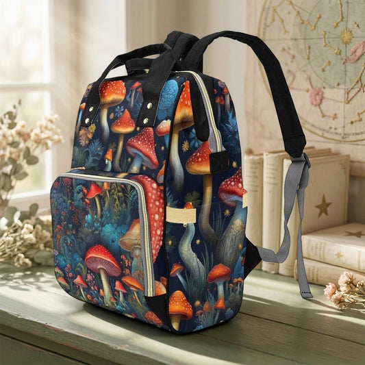 Enchanted Mushroom Forest Backpack, Cottagecore Fungi Diaper Bag, Woodland Fairycore Satchel