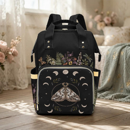 Celestial Moth Backpack, Moon Phases Bag, Witchy Gift for Christmas