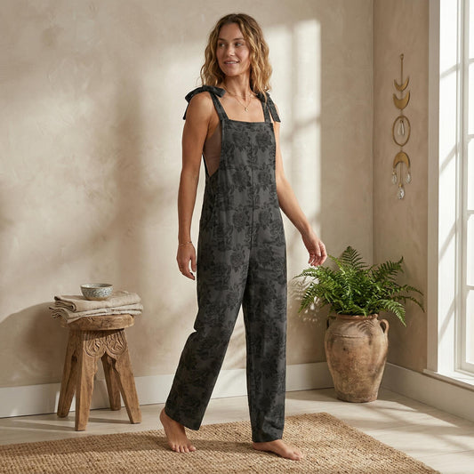 Dark rose floral dungarees, goth festival wide leg overalls, rave alternative clothing