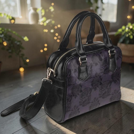 Dark Floral Handbag, Victorian Rose Satchel, Moody Purple Top Handle Purse
