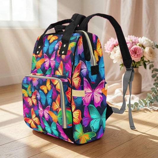 Baby Travel Backpack, Colorful Butterfly Diaper Bag, Nursery Organizer, Stroller Ready