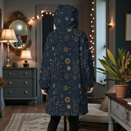 Hooded blanket hoodie, celestial sun moon wearable blanket, astrology lounge gift
