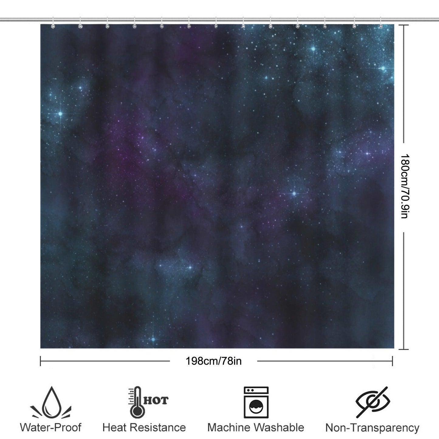 Deep Space Nebula Shower Curtain, Purple Stars Galaxy Bath Decor