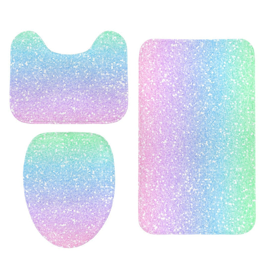 Ombre Glitter Bathroom Rug Set, Pastel Rainbow Bath Mat Trio, Dreamy Dorm Decor