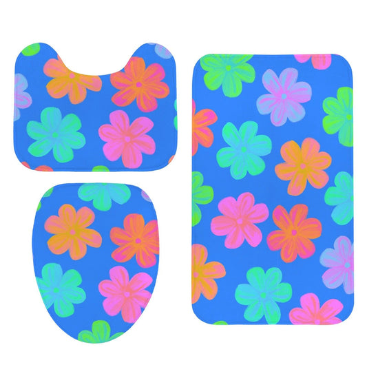 Groovy Flower Bathroom Rug Set, Neon Daisy Bath Mat Trio, Retro Y2K Decor