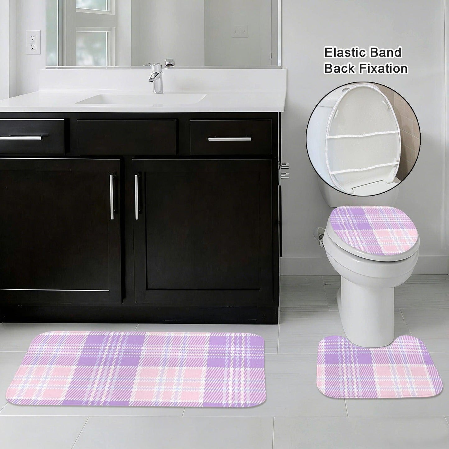 Pink Lavender Plaid Shower Curtain, Pastel Tartan Bathroom Decor, Preppy Coquette Bath Curtain