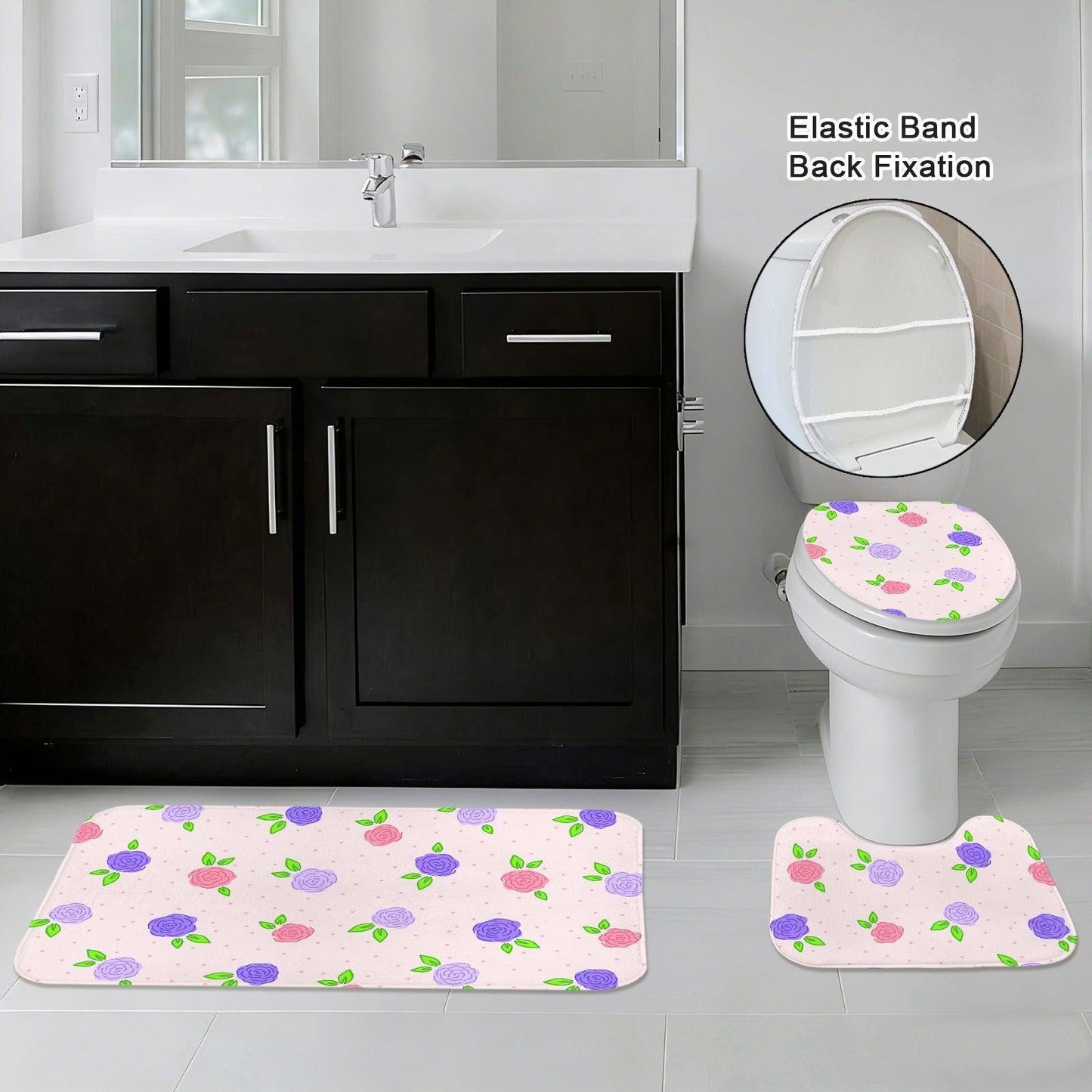 Floral Shower Curtain, Pink Purple Roses, Cottagecore Bathroom Decor