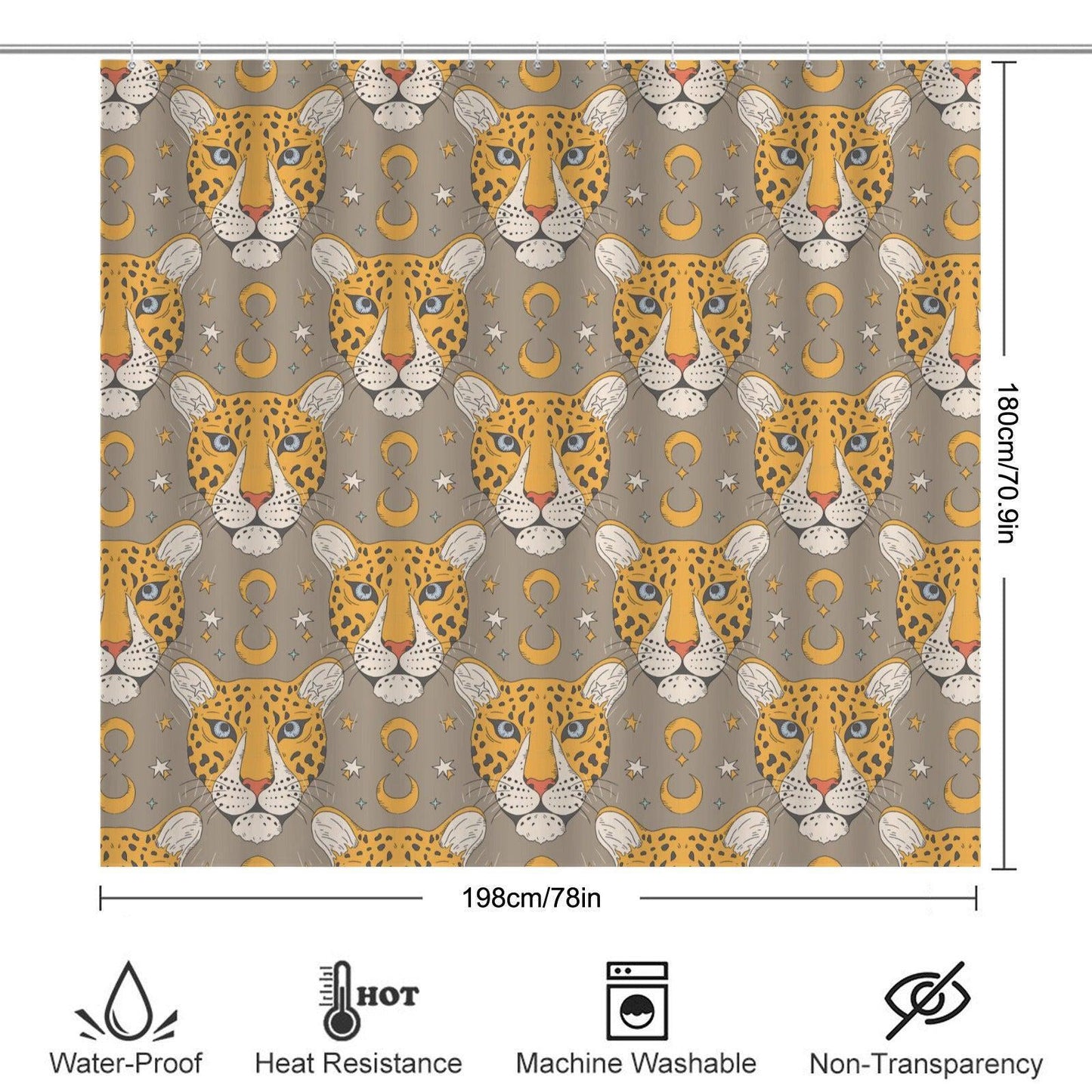 Celestial Leopard Bath Mat Set, Boho Safari Moon Rugs, Wild Cat Toilet Contour Mat