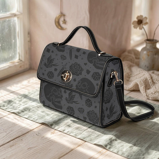 Gothic Skull Dice Rose Crossbody Bag, Alternative Spooky Shoulder Purse for Witchy Rebels