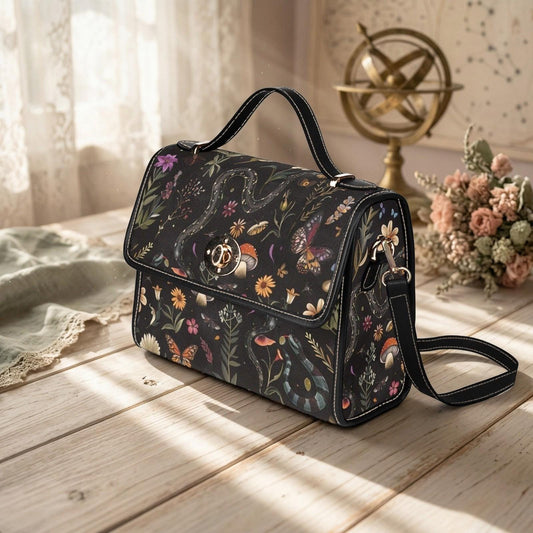 Snake Satchel Purse, Witchy Butterfly Handbag, Mushroom Floral Top Handle Bag