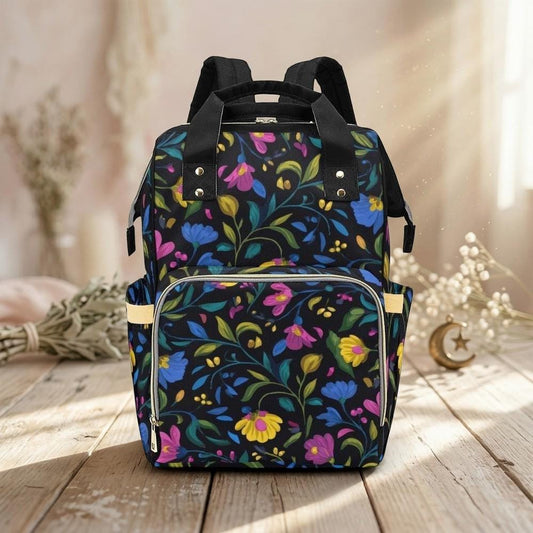 Black Wildflower Diaper Backpack