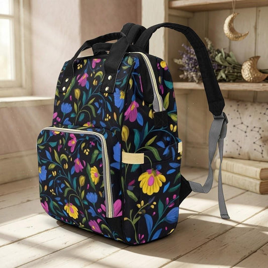 Floral Diaper Backpack, Mom Baby Travel Bag, Wildflower Nursery Organizer