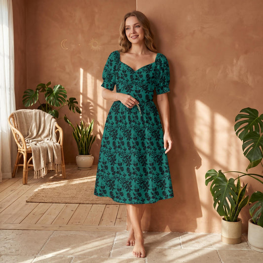 Teal Black Brocade Dress
