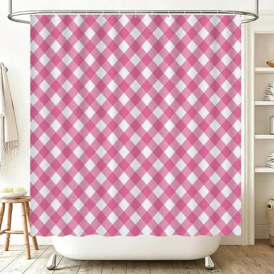 Pink Gingham Shower Curtain, Checkered Bathroom Decor, Preppy Bath Accent