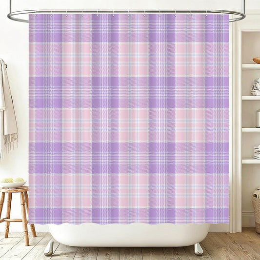 Pink Lavender Plaid Shower Curtain, Pastel Tartan Bathroom Decor, Preppy Coquette Bath Curtain
