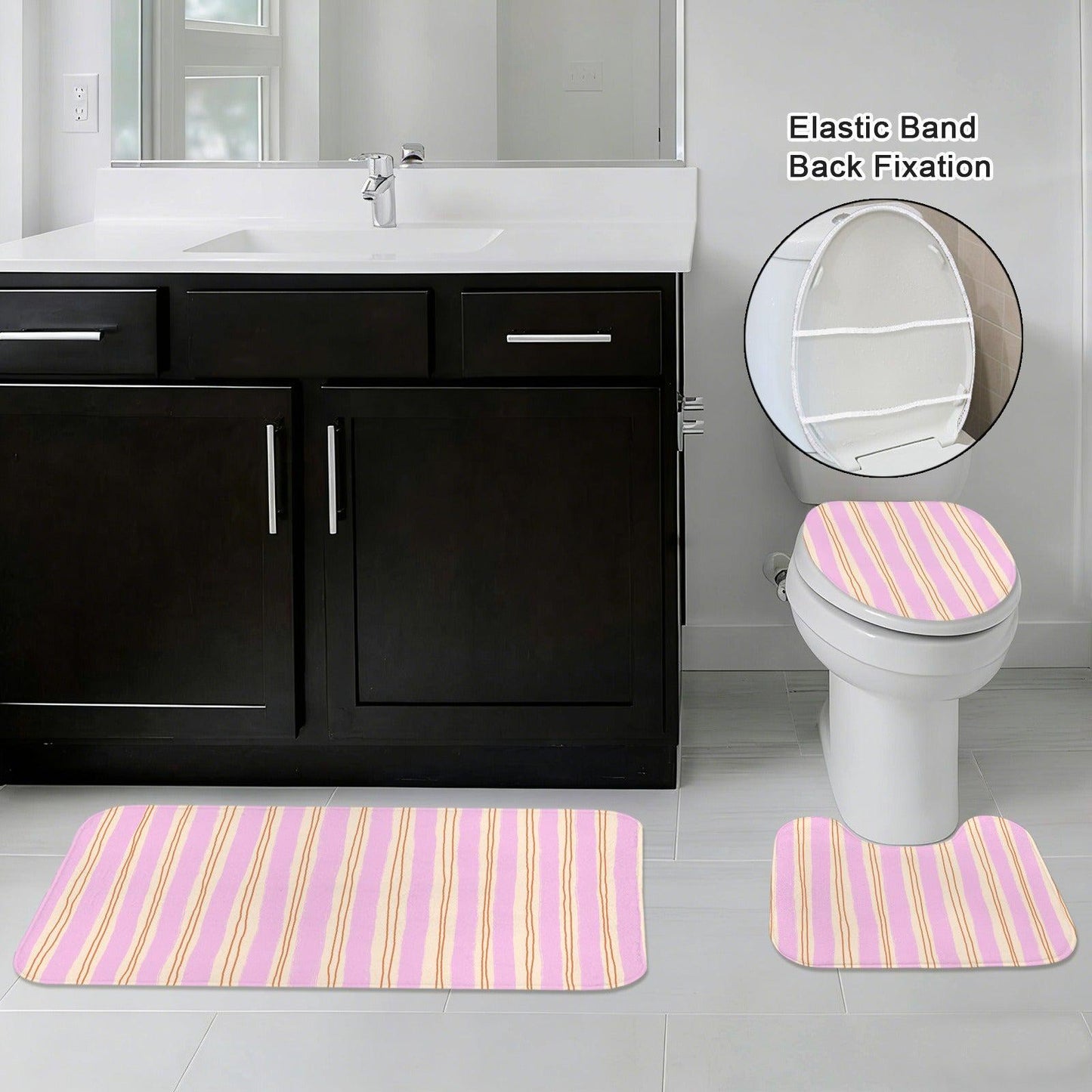 Pink Wavy Stripe Shower Curtain, Blush Cream Preppy Bathroom Decor