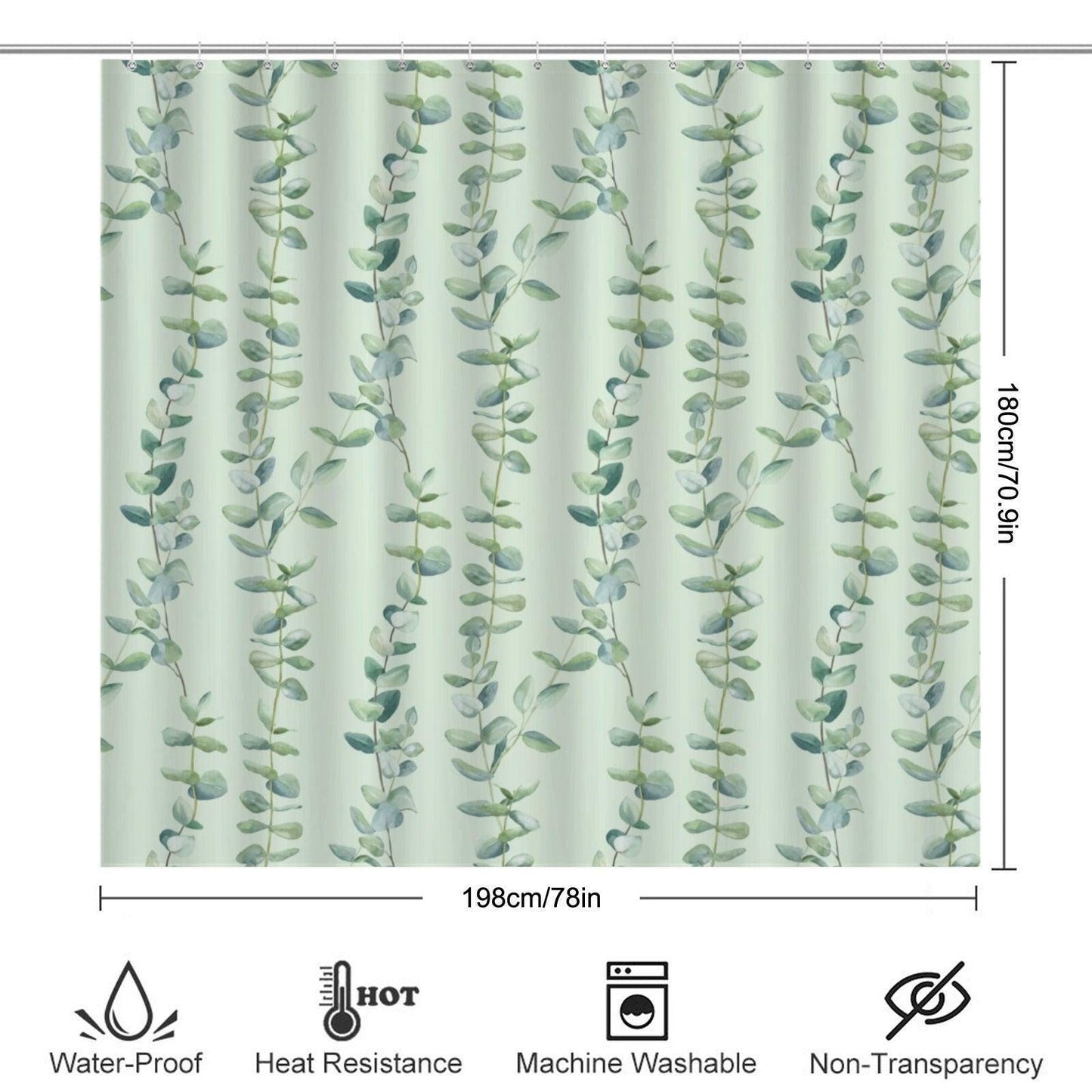 Eucalyptus Bathroom Rug Set, Sage Green Leaf Bath Mat, 3-Piece Spa Style Toilet Rug