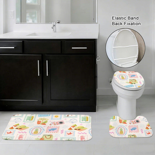 3-Piece Cruise Vacation Bath Mat Set, Pineapple Travel Bathroom Rug Trio