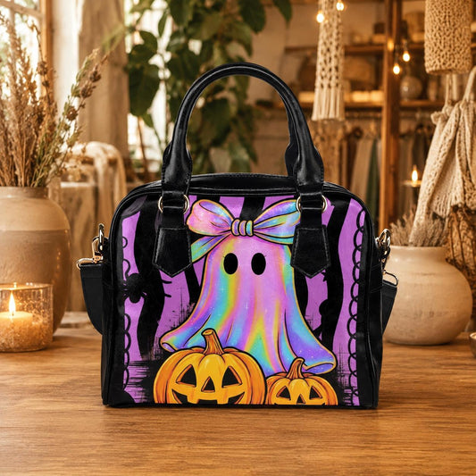 Halloween Ghost Satchel Purse, Pumpkin Bowler Bag, Pastel Spooky Top Handle Handbag