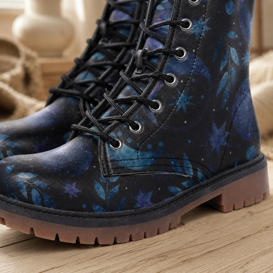 Moon Forest Vegan Leather Combat Boots, Witchy Festival Boots