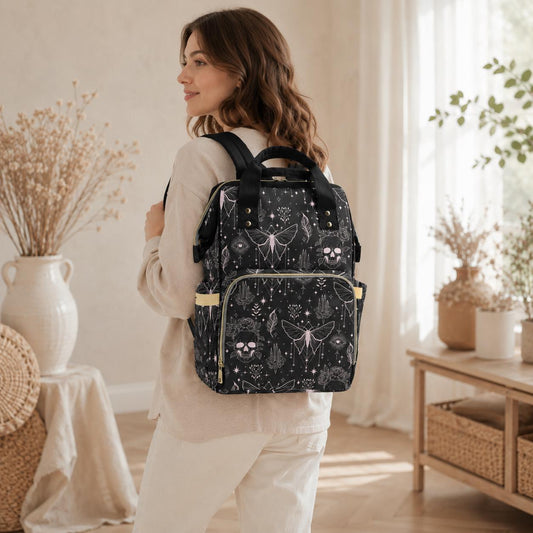 Witchy Diaper Bag Backpack, Celestial Baby Travel Bag, Gothic Mom Backpack