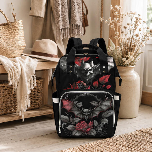 Bat Diaper Bag Backpack, Dark Rose Mom Bag, Nursery Travel Organizer