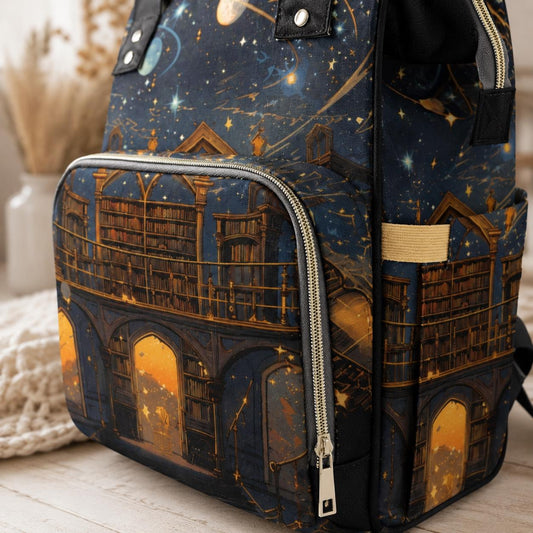 Celestial Library Backpack, Dark Academia Book Print Diaper Bag, Gothic Scholar Organizer