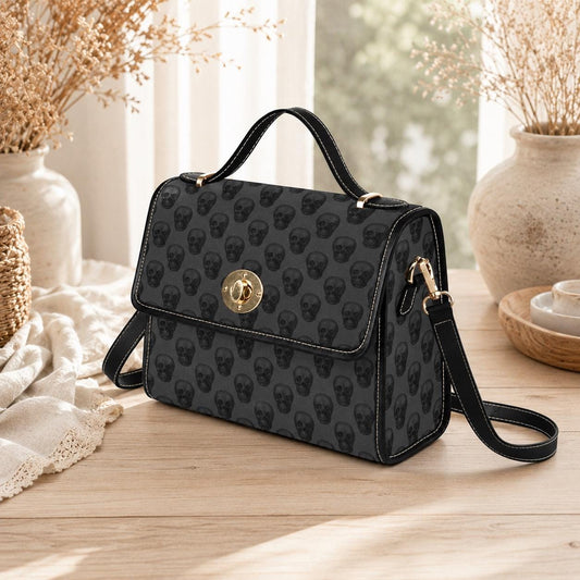 Gothic Skull Handbag, Dark Gray Satchel Purse, Crossbody Shoulder Bag