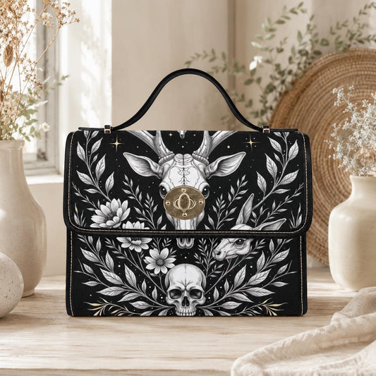 Celestial Skull Satchel Bag, Gothic Deer Floral Top Handle Purse