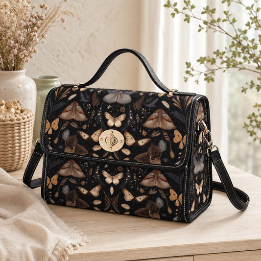 Moth Print Top Handle Bag, Dark Academia Satchel Purse, Celestial Nature Handbag