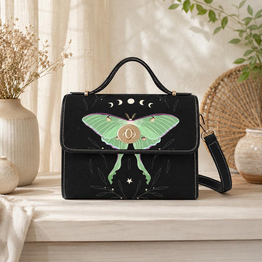 Luna Moth Bag, Mint Green Crossbody, Moon Phase Purse, Celestial Insect Print, Goth Moth Style, Forest Witch Gift, Mystical Bug Accessory