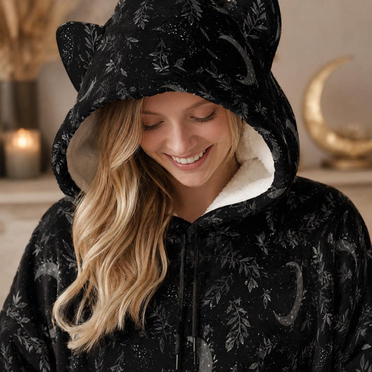 Moon Phase Cat Ear Hooded Wearable Blanket Hoodie
